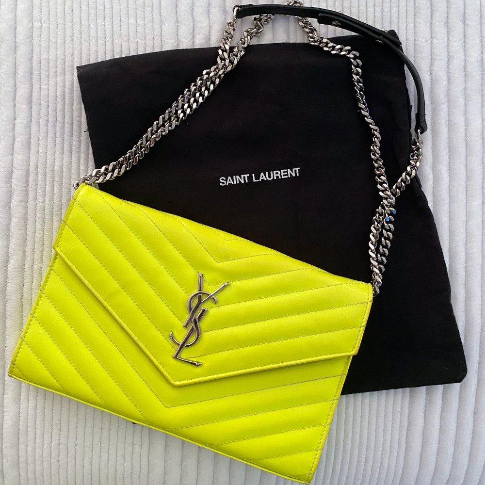 YSL Neon Patent Grain De Poudre Chevron Monogram